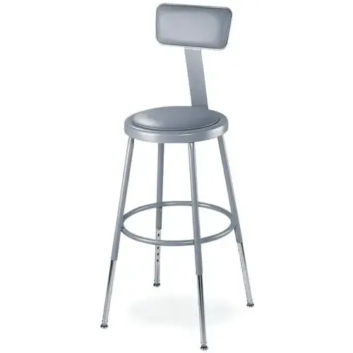 Round Vinyl Padded 31-39 Stool With Adjustable Backrest Grey powder coat Round Vinyl Padded 31-39 Stool With Adjustable Backrest Grey powder coat