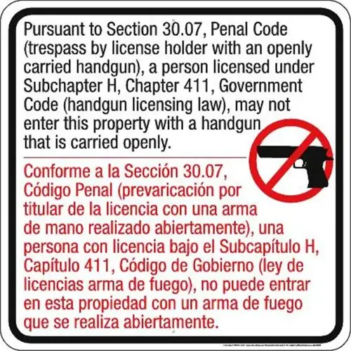 Texas Open Carry Sign - Non Reflective Aluminum, 24 X 24 Texas Open Carry Sign - Non Reflective Aluminum, 24 X 24