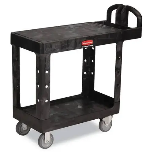 Flat Shelf Utility Cart, Plastic, 2 Shelves, 500 Lb Capacity, 19.19" X 37.88" X 33.33", Black Flat Shelf Utility Cart, Plastic, 2 Shelves, 500 Lb Capacity, 19.19" X 37.88" X 33.33", Black