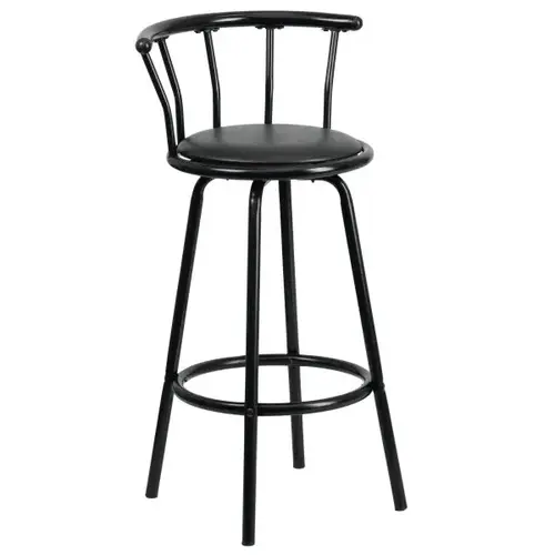 Crown Back Black Metal Barstool With Black Vinyl Swivel Seat Crown Back Black Metal Barstool With Black Vinyl Swivel Seat