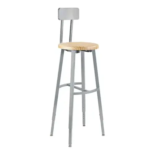 30-38" Height Adjust. Stool W/Bkrst Wood Seat Grey Frame 30-38" Height Adjust. Stool W/Bkrst Wood Seat Grey Frame