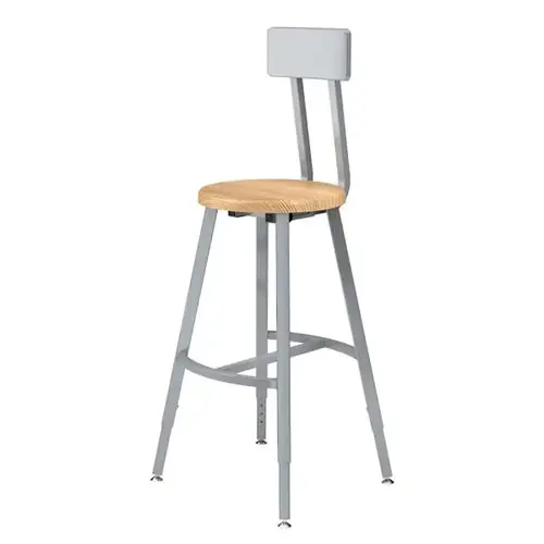 24-32" Height Adjust. Stool W/Bkrst Wood Seat Grey Frame 24-32" Height Adjust. Stool W/Bkrst Wood Seat Grey Frame