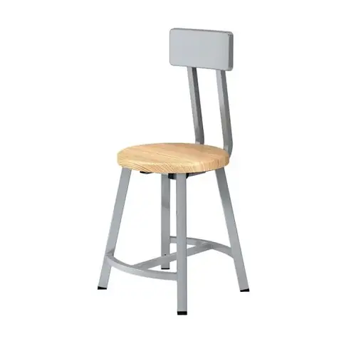 18" Titan Stool Solid Wood Seat W/Backrest Grey Frame 18" Titan Stool Solid Wood Seat W/Backrest Grey Frame