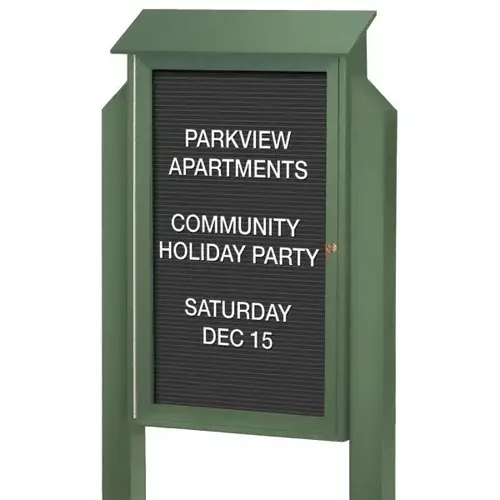 Enclosed Single Door Outdoor Letter Board, Post Mount, Green, 26 X 48 In. Enclosed Single Door Outdoor Letter Board, Post Mount, Green, 26 X 48 In.