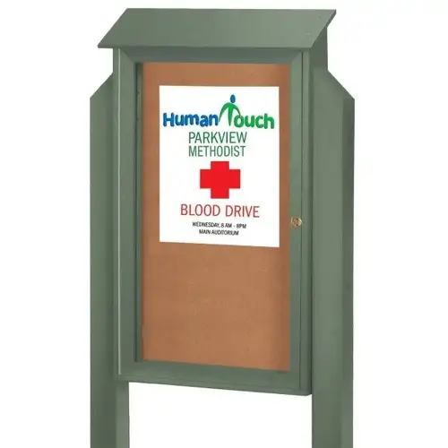 Enclosed Single Door Corkboard, Post Mount, Green, 32 X 48" Enclosed Single Door Corkboard, Post Mount, Green, 32 X 48"