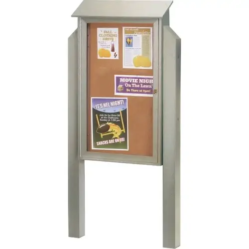 Enclosed Single Door Outdoor Corkboard, Post Mount, Gray, 32 X 48" Enclosed Single Door Outdoor Corkboard, Post Mount, Gray, 32 X 48"