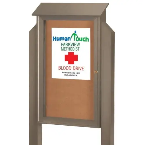 Enclosed Single Door Corkboard, Post Mount, Weathered Wood, 32 X 48" Enclosed Single Door Corkboard, Post Mount, Weathered Wood, 32 X 48"