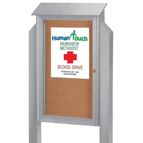 Enclosed Single Door Outdoor Corkboard, Post Mount, Gray, 38 X 54" Enclosed Single Door Outdoor Corkboard, Post Mount, Gray, 38 X 54"