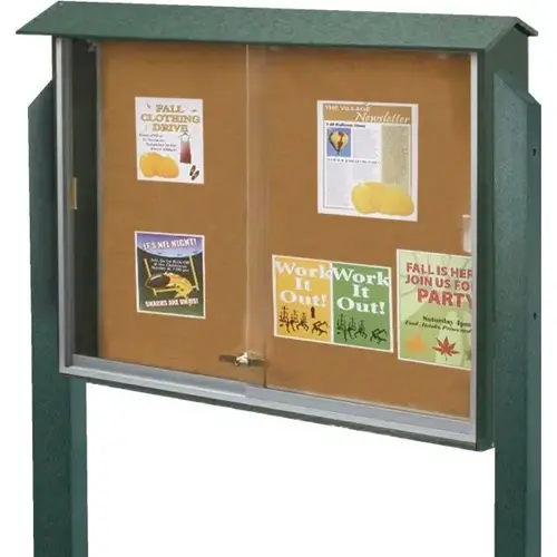 Enclosed Double Door Outdoor Letter Board, Post Mount, Green, 45" X 3 ft Enclosed Double Door Outdoor Letter Board, Post Mount, Green, 45" X 3 ft