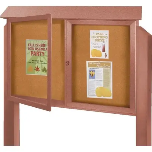 Enclosed Double Door Indoor Corkboard, Wall Mount, Cedar, 45" X 30" Enclosed Double Door Indoor Corkboard, Wall Mount, Cedar, 45" X 30"