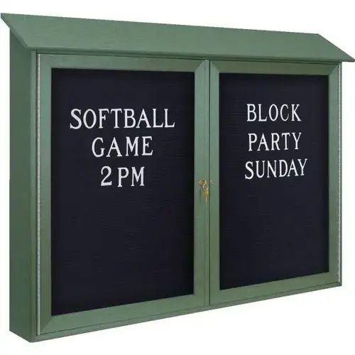 Enclosed Double Door Outdoor Letter Board, Post Mount, Green, 45"W X 36"H X 5-1/2"D Enclosed Double Door Outdoor Letter Board, Post Mount, Green, 45"W X 36"H X 5-1/2"D