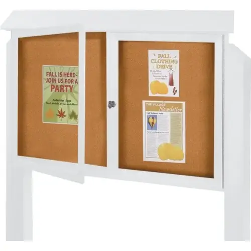 Enclosed Double Door Corkboard, Post Mount, White, 45" X 3 ft6" Enclosed Double Door Corkboard, Post Mount, White, 45" X 3 ft6"