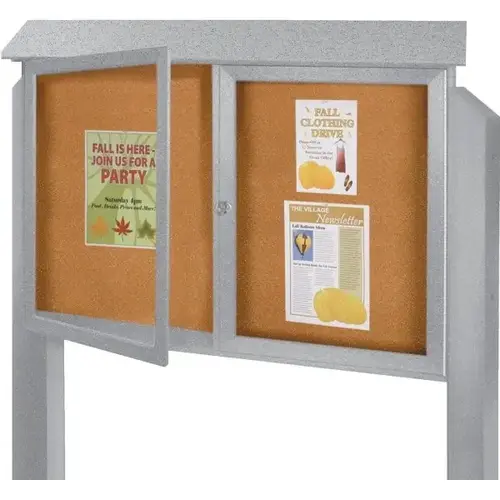 Enclosed Double Door Outdoor Corkboard, Post Mount, Gray, 45" X 3 ft Enclosed Double Door Outdoor Corkboard, Post Mount, Gray, 45" X 3 ft