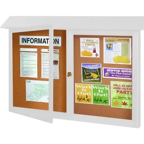 Enclosed Double Door Corkboard, Wall Mount, White, 52" X 40" Enclosed Double Door Corkboard, Wall Mount, White, 52" X 40"