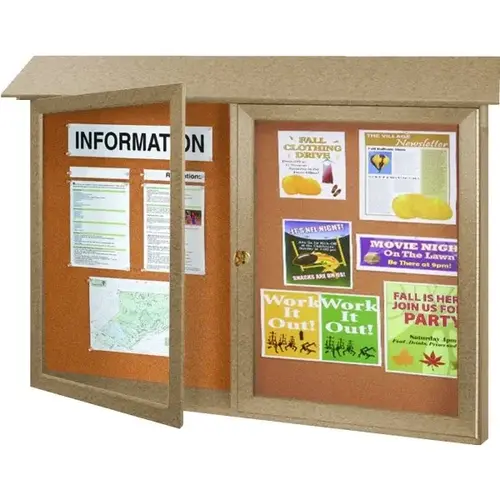 Enclosed Double Door Outdoor Corkboard, Wall Mount, Sand, 45" X 3 ft Enclosed Double Door Outdoor Corkboard, Wall Mount, Sand, 45" X 3 ft