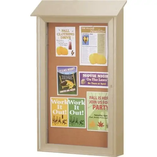 Enclosed Single Door Indoor Corkboard, Wall Mount, Sand, 38 X 54" Enclosed Single Door Indoor Corkboard, Wall Mount, Sand, 38 X 54"