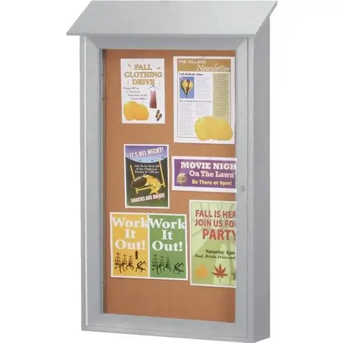Enclosed Single Door Outdoor Corkboard, Wall Mount, Gray, 32 X 48" Enclosed Single Door Outdoor Corkboard, Wall Mount, Gray, 32 X 48"