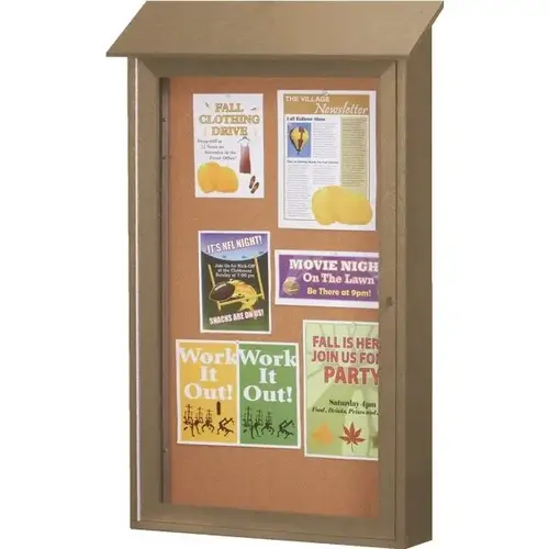 Enclosed Single Door Indoor Corkboard, Wall Mount, Weathered Wood, 32 X 48" Enclosed Single Door Indoor Corkboard, Wall Mount, Weathered Wood, 32 X 48"