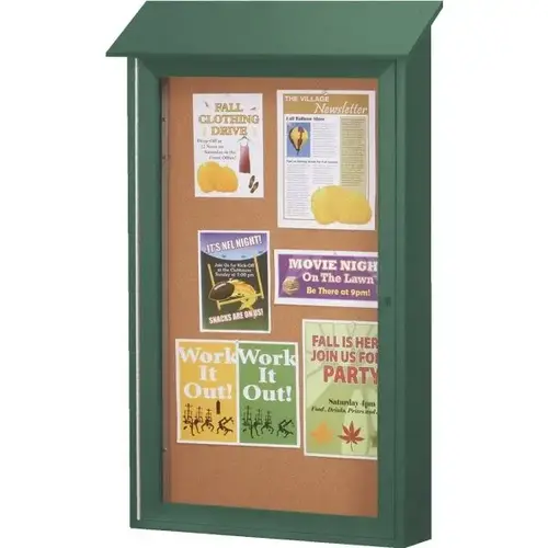 Enclosed Single Door Corkboard, Wall Mount, Green, 26 X 42" Enclosed Single Door Corkboard, Wall Mount, Green, 26 X 42"