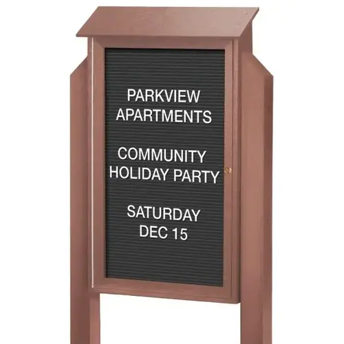 Enclosed Single Door Outdoor Letter Board, Post Mount, Weathered Wood, 38 X 54" Enclosed Single Door Outdoor Letter Board, Post Mount, Weathered Wood, 38 X 54"