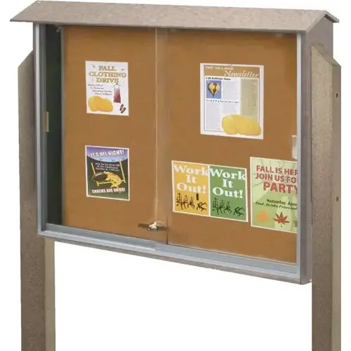 Enclosed Double Door Outdoor Letter Board, Post Mount, Sand, 45" X 3 ft Enclosed Double Door Outdoor Letter Board, Post Mount, Sand, 45" X 3 ft