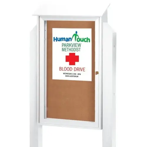 Enclosed Single Door Corkboard, Post Mount, White, 32 X 48" Enclosed Single Door Corkboard, Post Mount, White, 32 X 48"