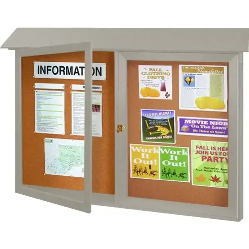 Enclosed Double Door Outdoor Corkboard, Wall Mount, Gray, 45" X 3 ft6" Enclosed Double Door Outdoor Corkboard, Wall Mount, Gray, 45" X 3 ft6"