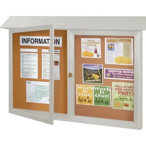 Enclosed Double Door Indoor Corkboard, Wall Mount, Light Gray, 45" X 3 ft Enclosed Double Door Indoor Corkboard, Wall Mount, Light Gray, 45" X 3 ft