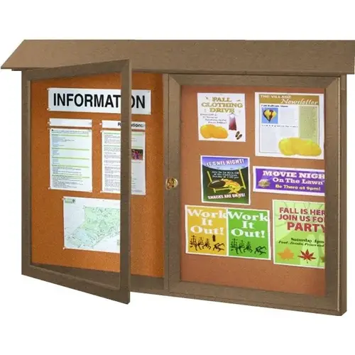 Enclosed Double Door Corkboard, Wall Mount, Weathered Wood, 52 X 40" Enclosed Double Door Corkboard, Wall Mount, Weathered Wood, 52 X 40"