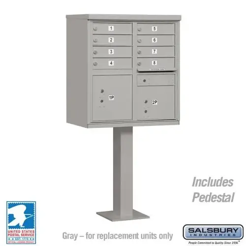 Gray- Cluster Box Unit -Includes Pedestal- 8a Size Doors Gray- Cluster Box Unit -Includes Pedestal- 8a Size Doors