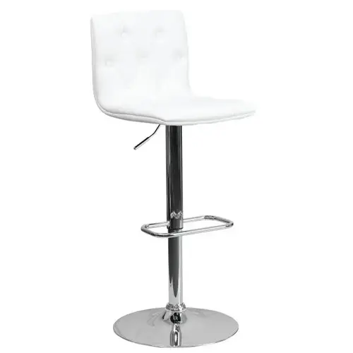 Contemporary Tufted White Vinyl Adjustable Height Barstool With Chrome Base Contemporary Tufted White Vinyl Adjustable Height Barstool With Chrome Base