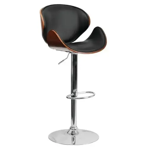 Walnut Bentwood Adjustable Height Barstool Curved Black Vinyl Seat And Back Walnut Bentwood Adjustable Height Barstool Curved Black Vinyl Seat And Back