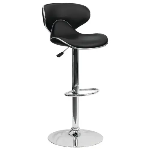 Contemporary Cozy Mid-Back Black Vinyl Adjustable Barstool With Chrome Base Contemporary Cozy Mid-Back Black Vinyl Adjustable Barstool With Chrome Base