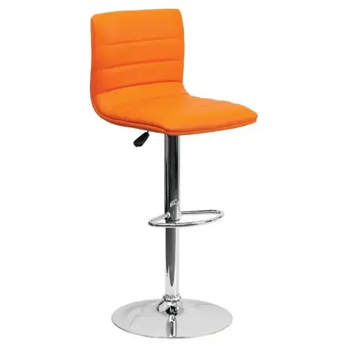 Contemporary Orange Vinyl Adjustable Barstool Chrome Base Horizontal Line Design Contemporary Orange Vinyl Adjustable Barstool Chrome Base Horizontal Line Design