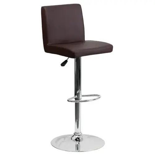 Contemporary Brown Adjustable Barstool With Chrome Base Straight Mid Back Design Contemporary Brown Adjustable Barstool With Chrome Base Straight Mid Back Design