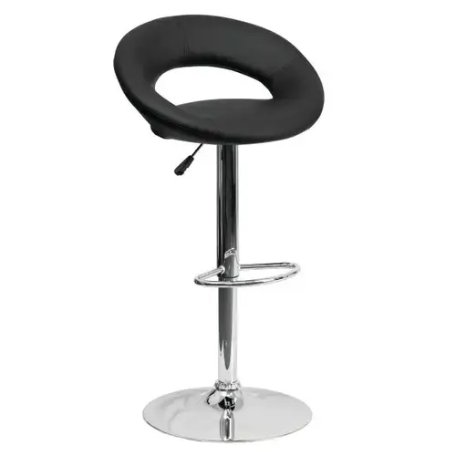 Contemporary Black Vinyl Rounded Back Adjustable Barstool With Chrome Base Contemporary Black Vinyl Rounded Back Adjustable Barstool With Chrome Base