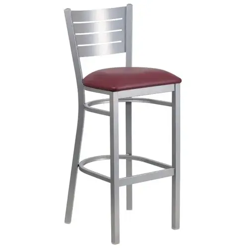 Hercules Series Silver Slat Back Metal Barstool Burgundy Vinyl Seat Hercules Series Silver Slat Back Metal Barstool Burgundy Vinyl Seat