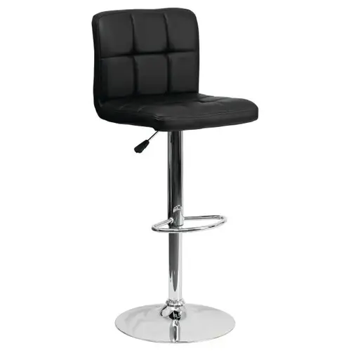 Contemporary Black Quilted Vinyl Adjustable Barstool With Chrome Base Contemporary Black Quilted Vinyl Adjustable Barstool With Chrome Base