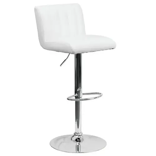 Contemporary White Vinyl Adjustable Barstool With Chrome Base Low Back Design Contemporary White Vinyl Adjustable Barstool With Chrome Base Low Back Design