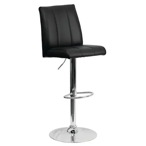 Contemporary Black Adjustable Barstool Chrome Base Vertical Line Design Contemporary Black Adjustable Barstool Chrome Base Vertical Line Design