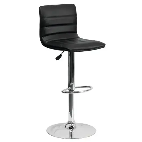 Contemporary Black Vinyl Adjustable Barstool Chrome Base Horizontal Line Design Contemporary Black Vinyl Adjustable Barstool Chrome Base Horizontal Line Design