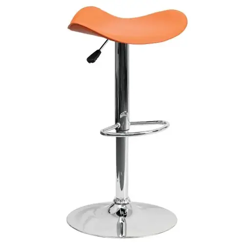 Backless Contemporary Orange Vinyl Adjustable Height Barstool With Chrome Base Backless Contemporary Orange Vinyl Adjustable Height Barstool With Chrome Base
