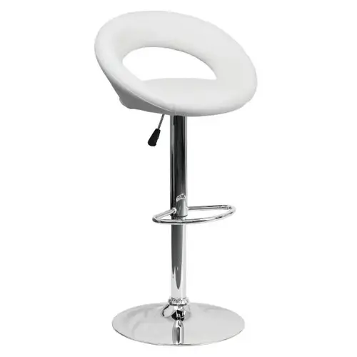 Contemporary White Vinyl Rounded Back Adjustable Barstool With Chrome Base Contemporary White Vinyl Rounded Back Adjustable Barstool With Chrome Base
