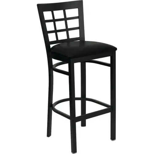 Hercules Series Black Window Back Metal Barstool Black Vinyl Seat Hercules Series Black Window Back Metal Barstool Black Vinyl Seat
