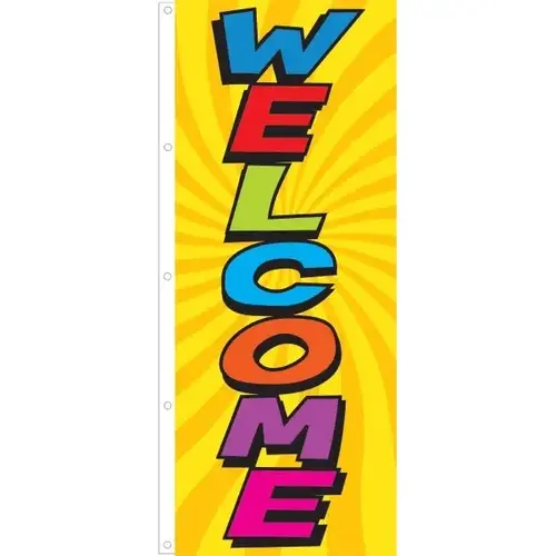 Vertical "Welcome" Flag, Groovy Design, 3 ft X 8 ft Vertical "Welcome" Flag, Groovy Design, 3 ft X 8 ft