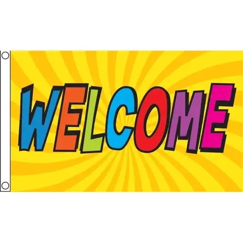 Horizontal "Welcome" Flag, Groovy, 5 ft X 3 ft Horizontal "Welcome" Flag, Groovy, 5 ft X 3 ft