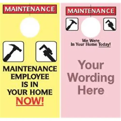 Two Sided Maintenance Door Tags, Semi-Custom, 3-1/2 X 6-3/4 Two Sided Maintenance Door Tags, Semi-Custom, 3-1/2 X 6-3/4