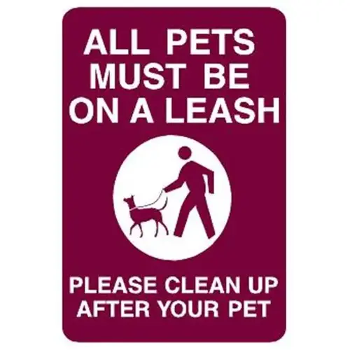 All Pets Must Be On A Leash Sign, Burgundy, Non-Reflective, 12 X 18 All Pets Must Be On A Leash Sign, Burgundy, Non-Reflective, 12 X 18