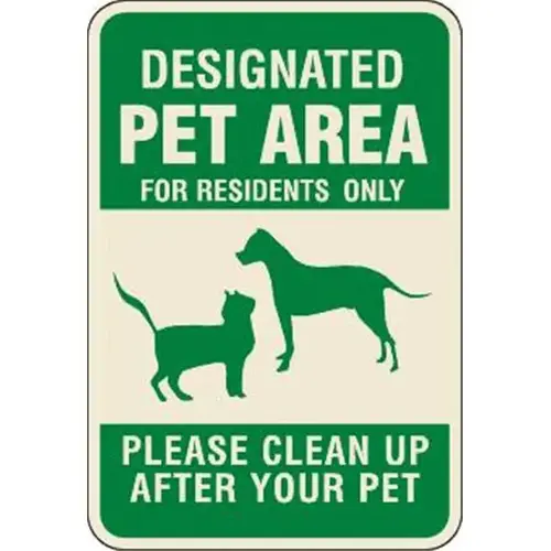 Designated Pet Area For Residents Sign, Ivory Non-Reflective, 12 X 18 Designated Pet Area For Residents Sign, Ivory Non-Reflective, 12 X 18