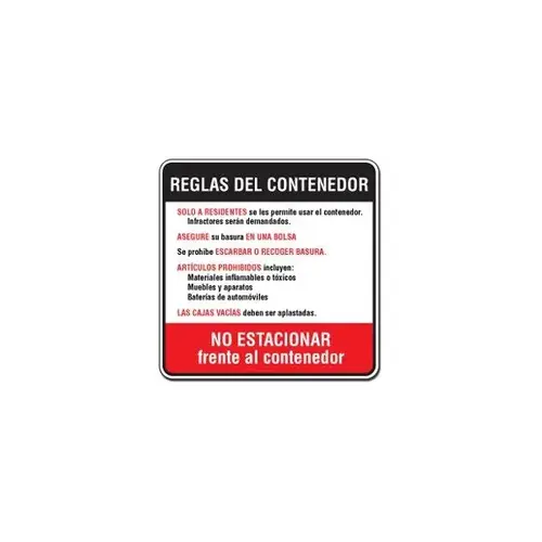 Spanish Dumpster Rules Sign, Reflective, 24 X 24 Spanish Dumpster Rules Sign, Reflective, 24 X 24